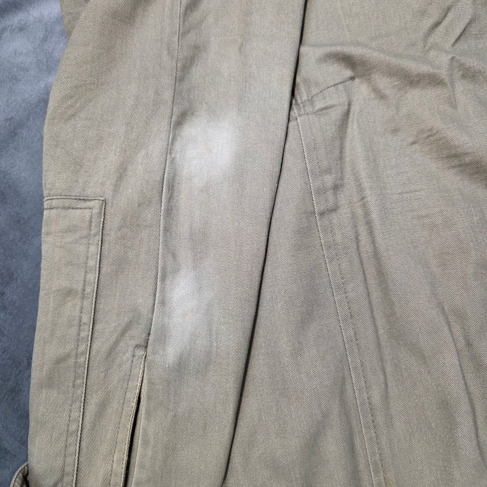 Vintage Co Ltd Olive Green Cotton Safari Trench Coat Leather Trim Size 10 - Picture 10 of 11